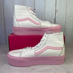 Vans x Barbie SK8-HI Tapered Stackform White Pink Leather Shoes Womens Size 9